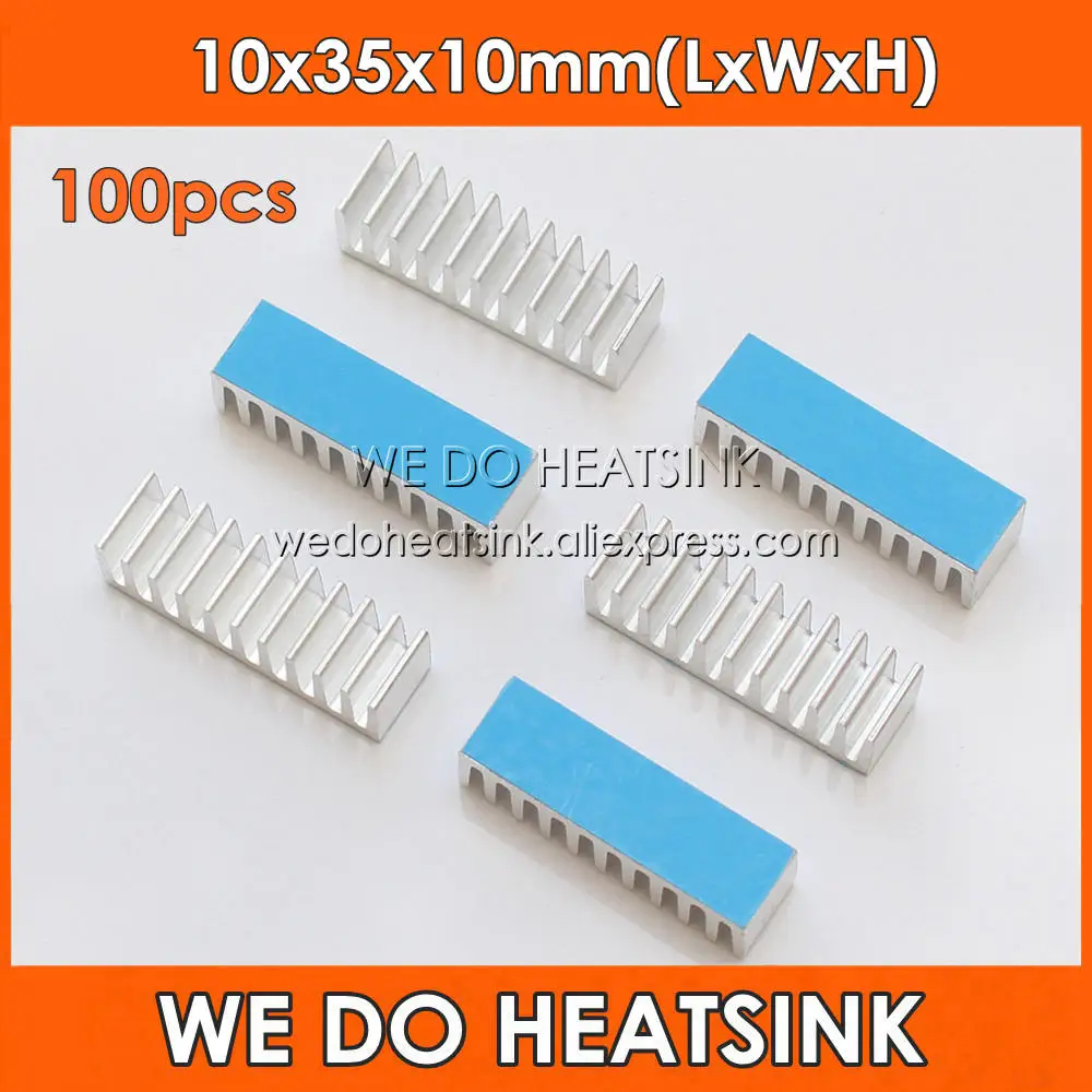 

WE DO HEATSINK 100pcs 10x35x10mm Aluminum IC DIP Heatsink Radiator With Thermally Conductive Adhesive Transfer Tape Applied