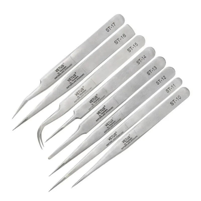 Stainless Steel Eyelash Tweezer Anti-static Non-magnetic 3D Vetus Tweezer Industrial Precision Lash Extension Makeup Tool