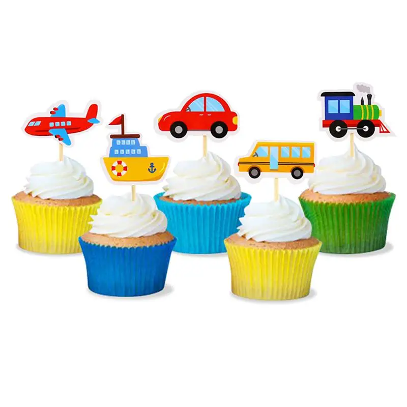 20pcs Train Party Car Baby Boy Cupcake Topperss Pickss Toppers Picks Cartoon Car Shape Cake Topper Kids Birthday Cute Car