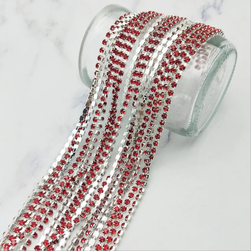 10Yards/Roll DIY Rhinestone Chain Dense Silver bottom цепочка sewing Rhinestones for clothing Art Decoration