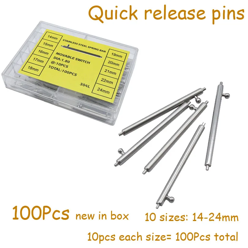 100PCS Watch Band Quick Release Pins Watch Repair Tool Stainless Steel Pins Strap Spring Bar 14mm 15 16 17 18mm 19 20 21 22 24mm