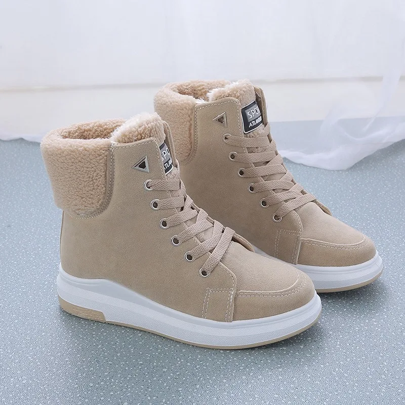 2020 Winter Boots Women Ankle Boots Warm PU Plush Winter Woman Shoes Sneakers Flats Lace Up Ladies Shoes Women Short Snow Boots