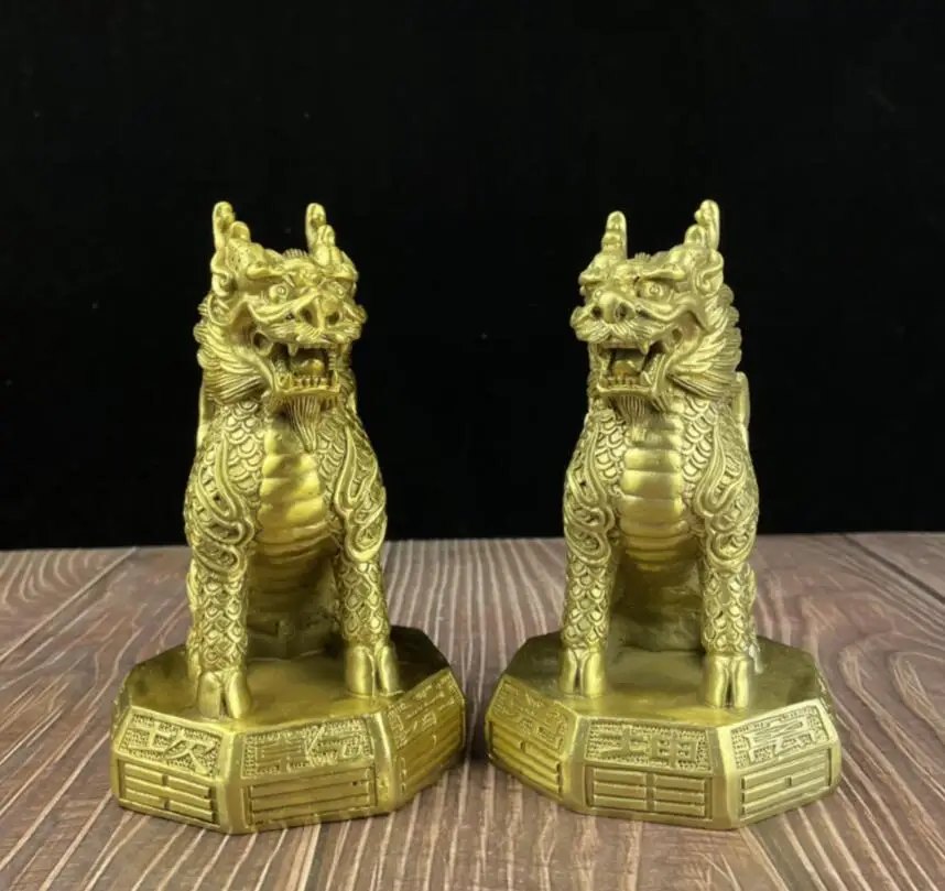 Seiko brass fly sky fire kirin Desktop Decoration crafts statue A pair