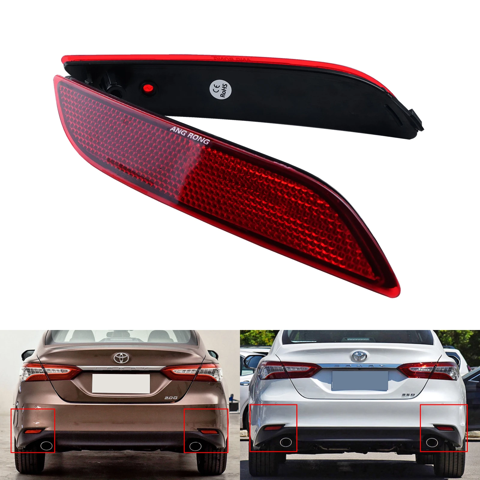 2x For Toyota Camry 2018+ Red Lens Rear Bumper Reflector  No Bulb