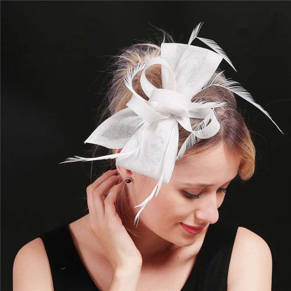 Frauen Gold Feder Blumen Hut Haar Clip Fascinator Schöne Kopfbedeckungen Stirnband Für Cocktail Party Hochzeit Kirche Haar Zubehör – Detail 21