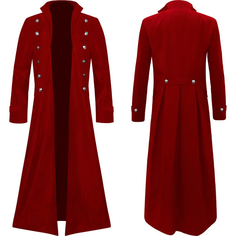 Medieval Renaissance Men Long Coat Trench Cosplay Costume Middle Ages Retro Court Nobles Clothes Black Red Brown Jacket S-5XL