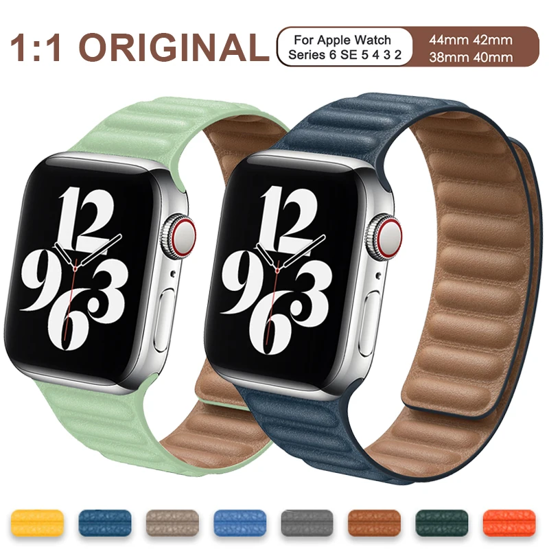 

1:1 Original Silicone/Leather Loop Bracelet for Apple Watch Band 6 SE 5 4 42MM 44MM Watchabnd Magnetic Correa IWatch 38MM 40MM