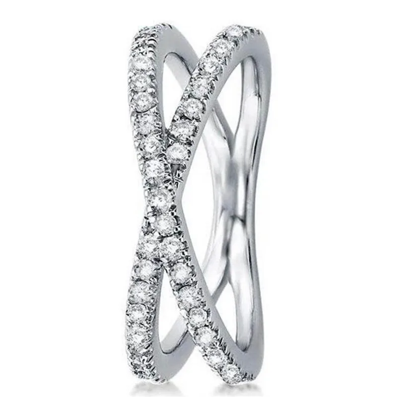 Infinity Cross Ring Brand New Fashion Jewelry 925 Sterling Silver Pave White AAA CZ Eternity Women Wedding Bridal Ring Gift