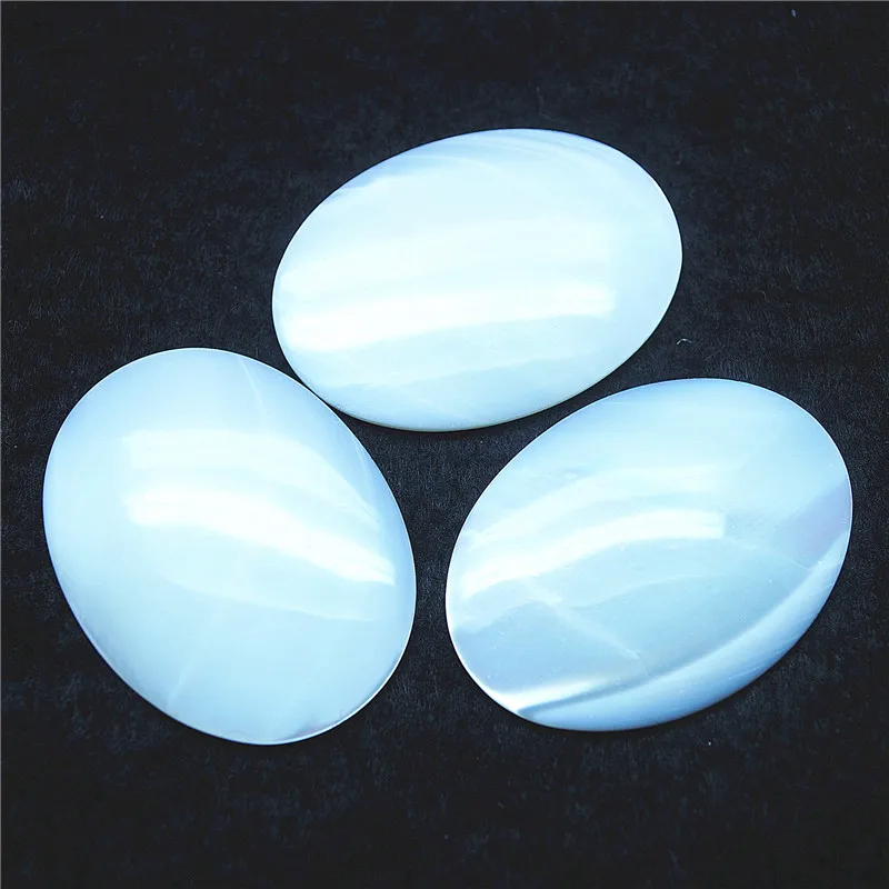 2PCS Nature Shell Cabochons Mother Of Pearl Saltwater Cabs NO Hole Oval Shape 30X40MM WHITE Colors