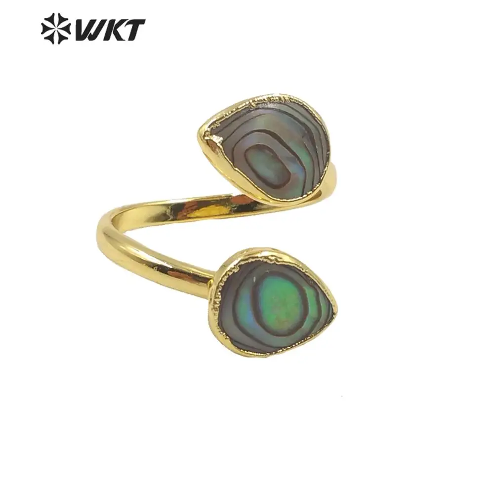 WT-MPR002 Electroplated Summer Style Teadrop Abalone Shell  Drop Abalone Adjustable Rings For Women
