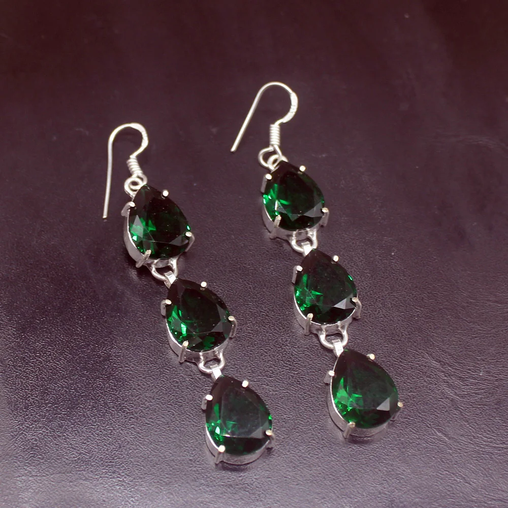 

Gemstonefactory Big Promotion 925 Silver Amazing Shiny Green Topaz Teardrop Women Ladies Gifts Dangle Drop Earrings 20212091