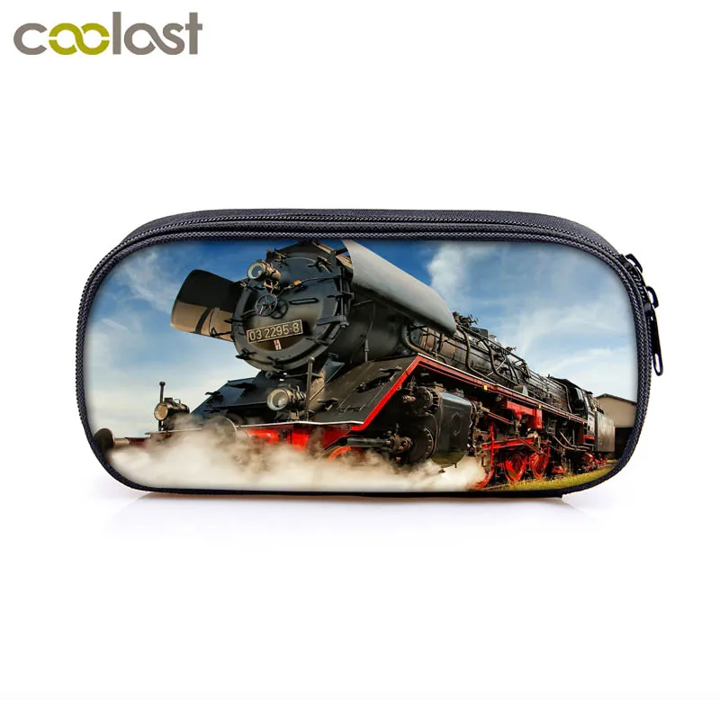 Steam Locomotive Train plane print kids pencil bag children school case boys girls stationary bags pencil box woman Cosmetic bag