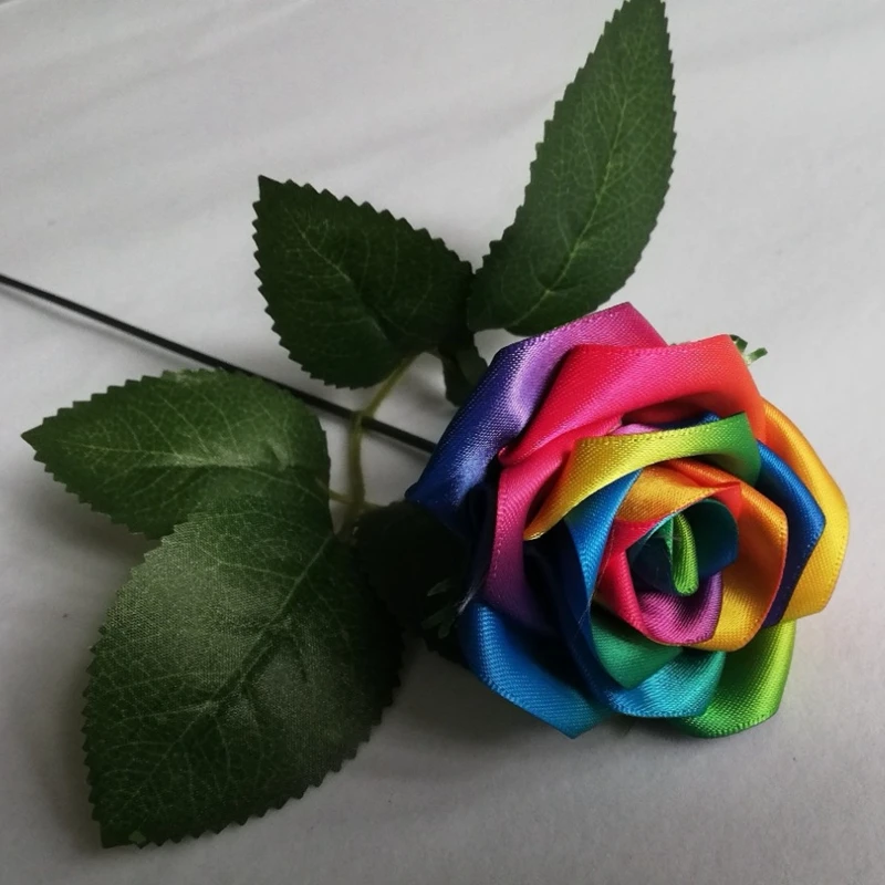 Rainbow colour rose flowers Handmade silk satin Rose Flowers Wedding Bridal Bouquet Home Decoration  wedding flowers