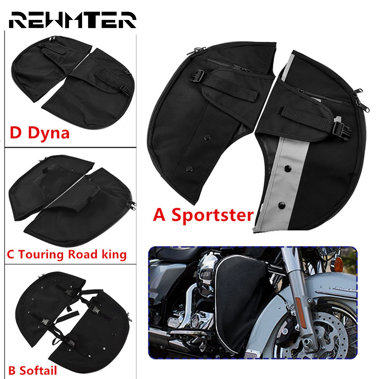 

Motorcycle Warmer Lowers Chaps Leg Bag Black Waterproof Nylon 2xBags For Harley Sportster XL Softail Touring Road king Dyna FXD