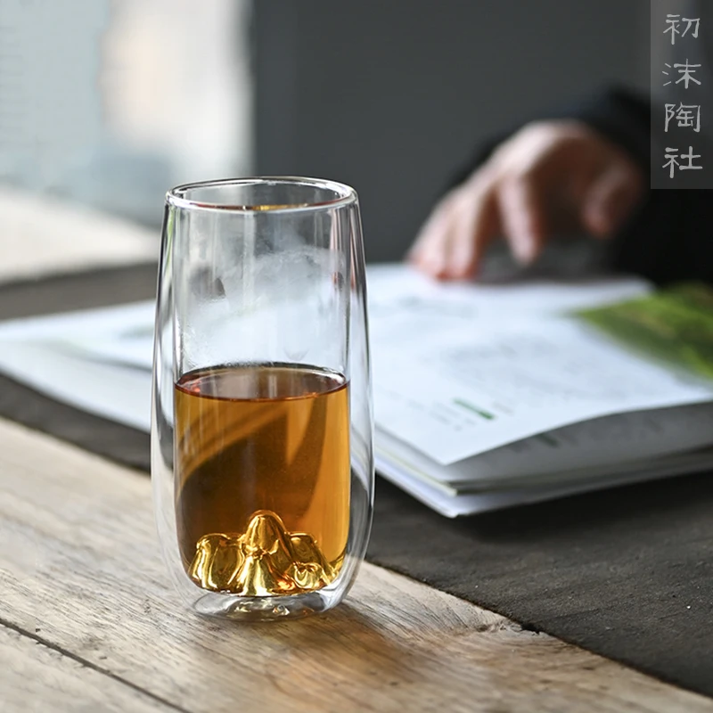 

★at the beginning of the mountains to cup of bubble tea cup heat transparent double deck glass cup office cup coffee cup