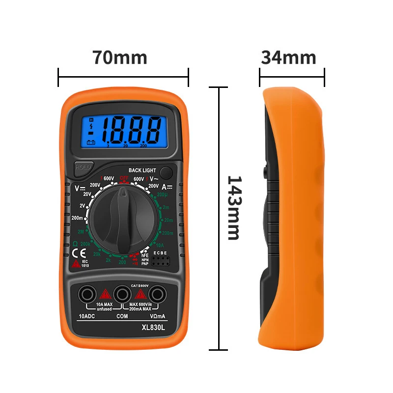 XL830L multimetro digitale portatile retroilluminazione LCD portatile AC/DC amperometro voltmetro Ohm Tester di tensione