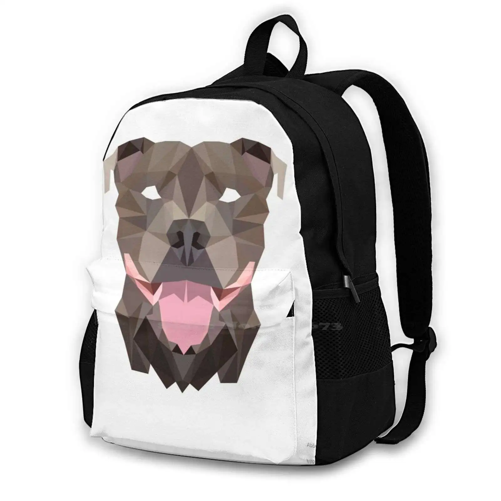 

Staffy Geo Pattern Design Bag Student'S Backpack Amstaff American Staffordshire Terrier Staffy Dog K9 Pitbull Smile Tongue Head