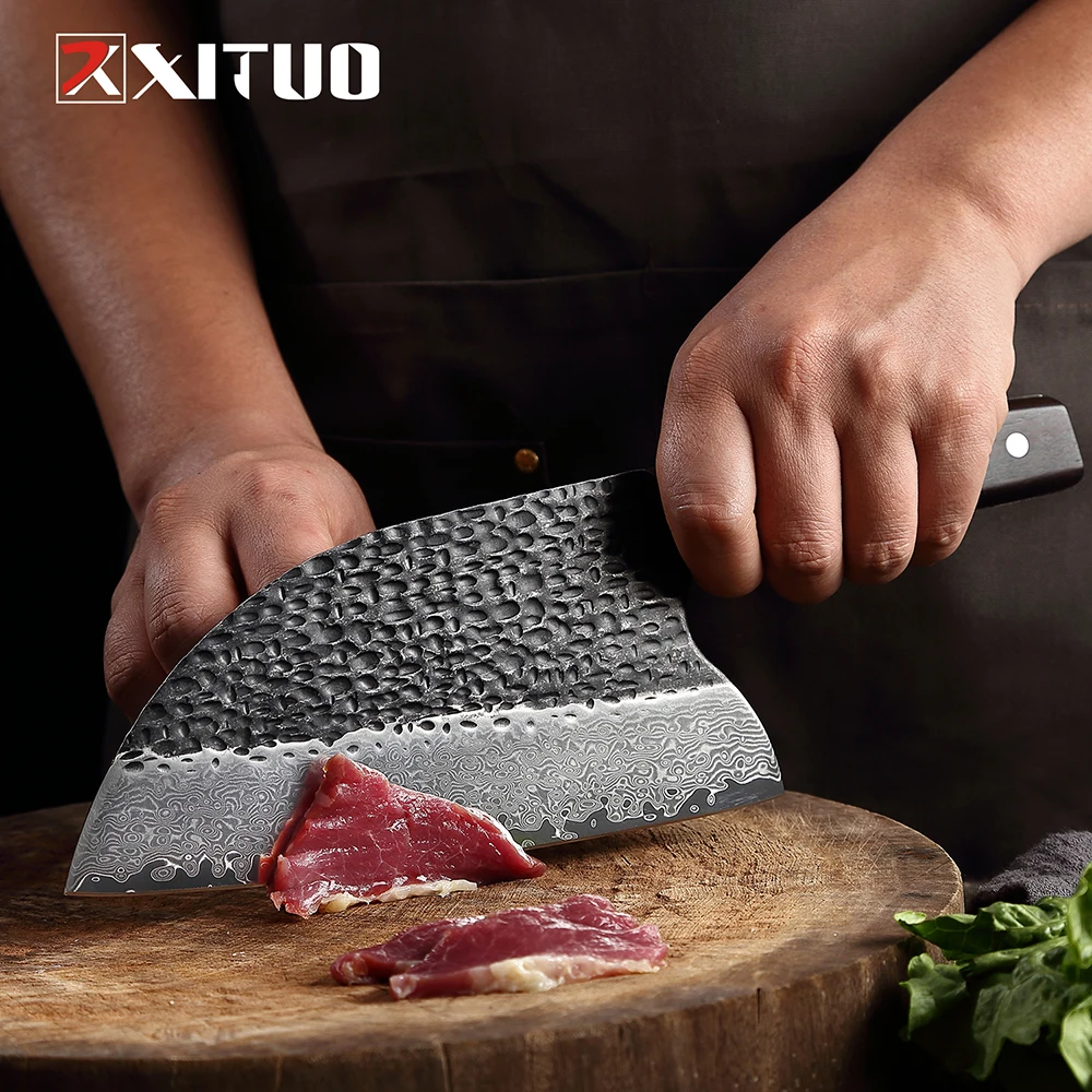 XITUO Japanese Professional Chef Knife Handmade Damascus Steel VG10 Core Blade Ebony Wood Handle Cutting Cooking Gyuto Knives