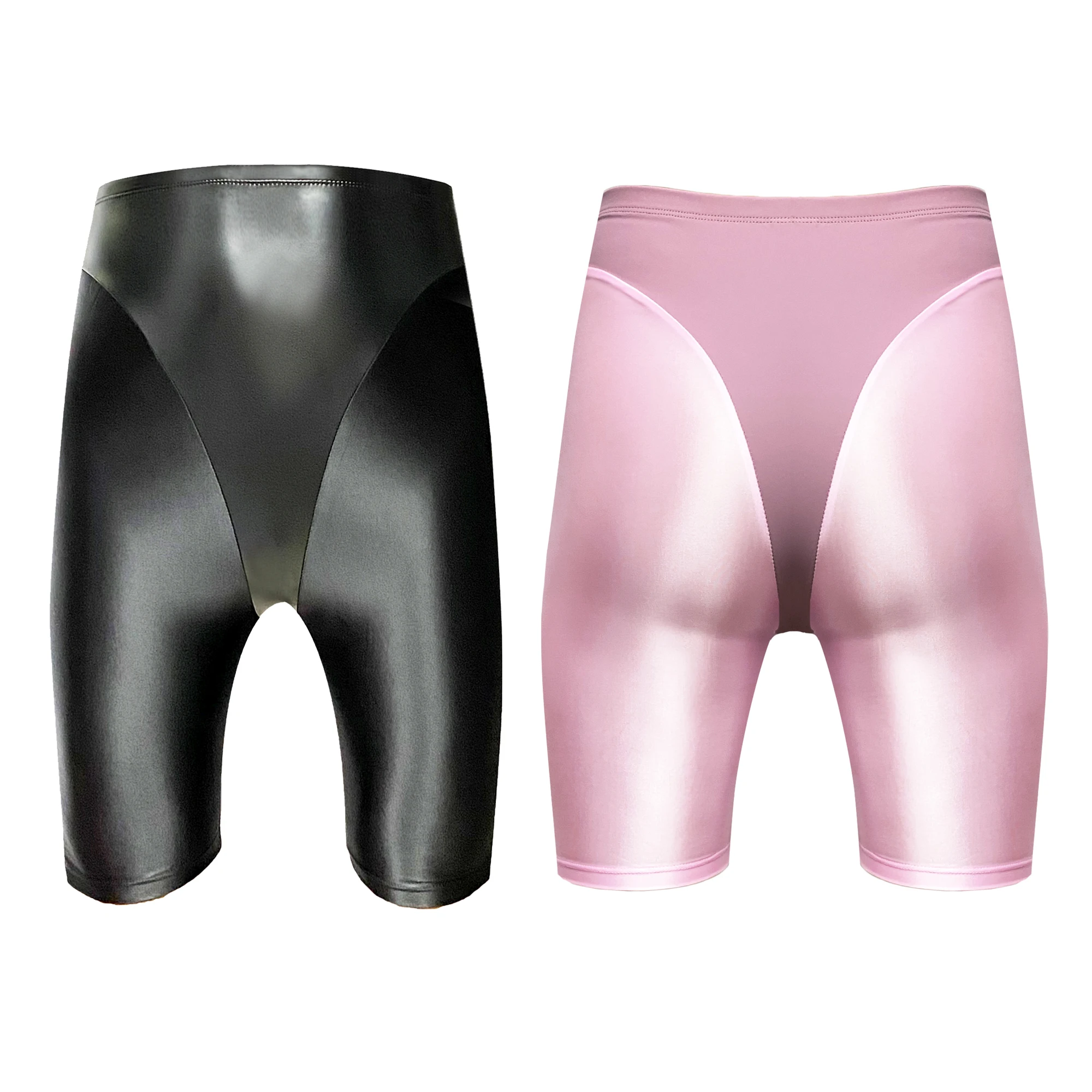 Masked staffs Glossy shorts stitched T-shaped Pu men's and women's  shorts silk solid bikini high waist bodybuilding pants