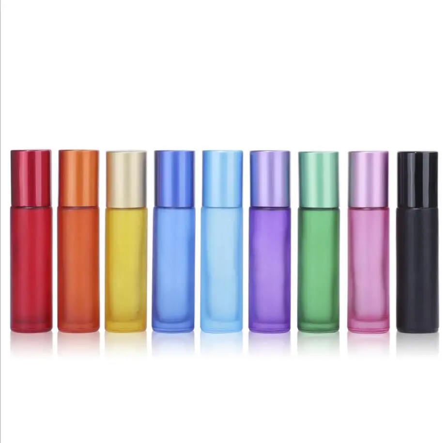 10ml frosted colorful glass bottle roll ball eye cream/perfume/essential oil lip gel glosses deodorant make up cosmetic packing