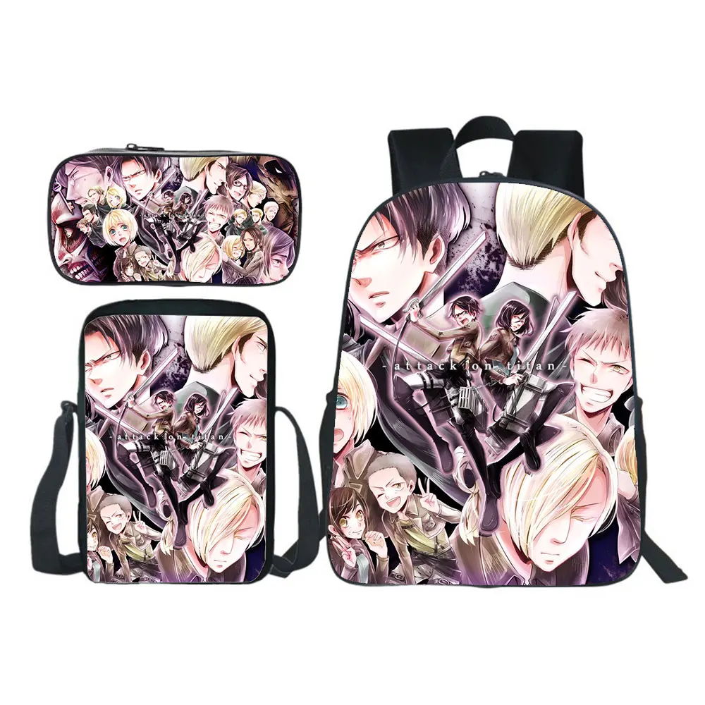 NEW Japanese Anime Attack on Titan School Bags Backpack Harajuku Boys Girls Schoolbag 3Pcs/Set Kids Bookbags Mochilas
