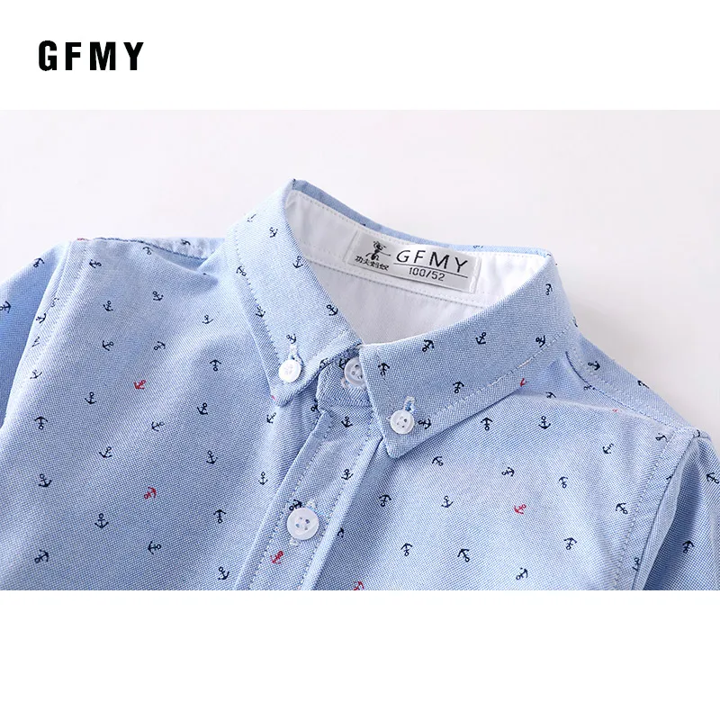 GFMY 2020 Spring Wintter Anchor Printing Casual 100% Cotton Full Sleeve kids Plaid Shirt 3T-14T Casual School Clothes 9001