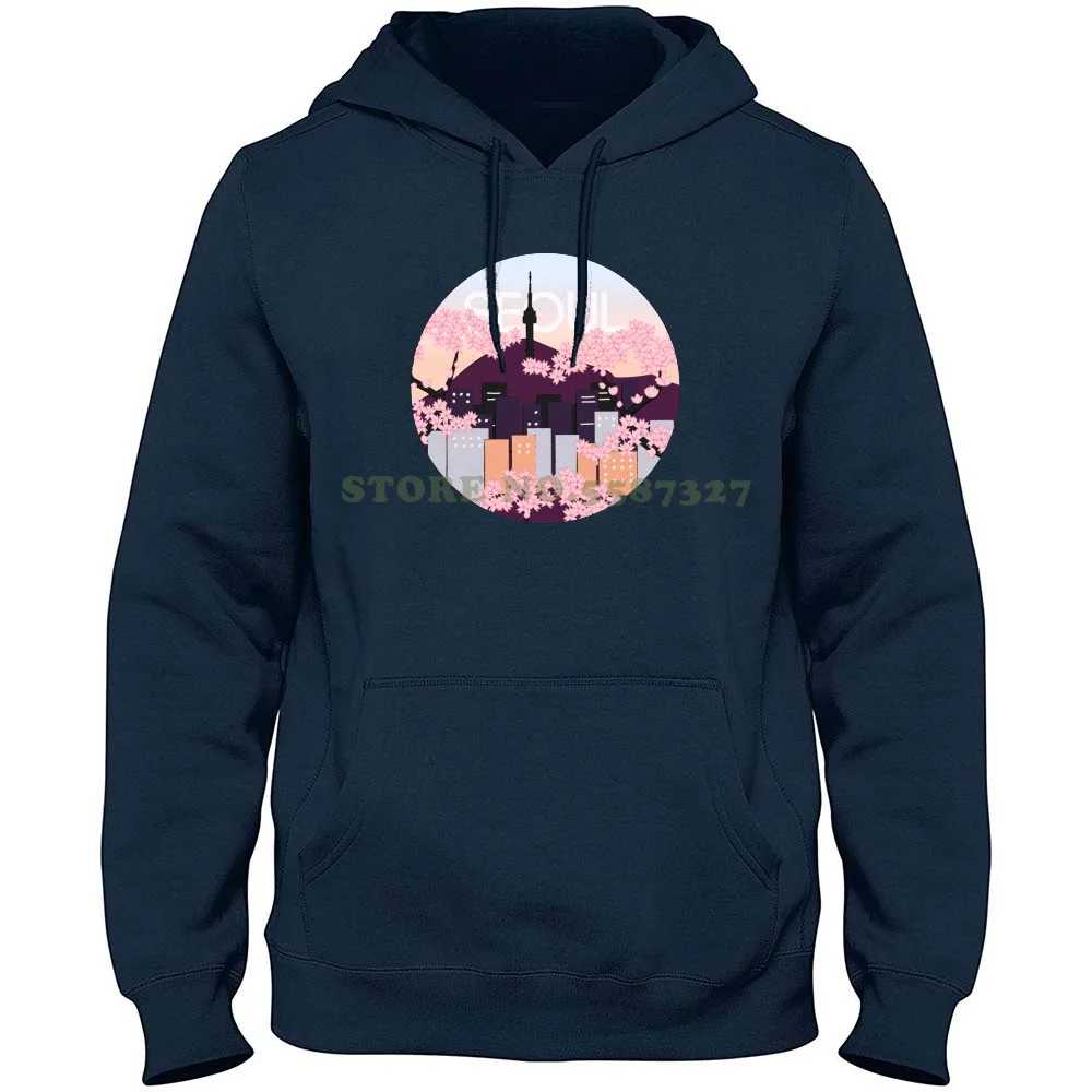 

Seoul Tower With Woodblock Style Cherry Blossoms South Korea 100% Pure Cotton Hoodie South Korea Souvenir K Pop Kdrama K Drama