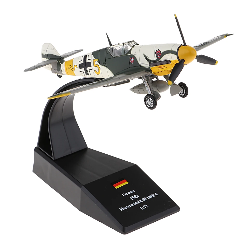 1/72 Scale Bf-109 / Me-109 Fighter Attack Plane Display Model - Metal Mini Military Aircraft with Stand