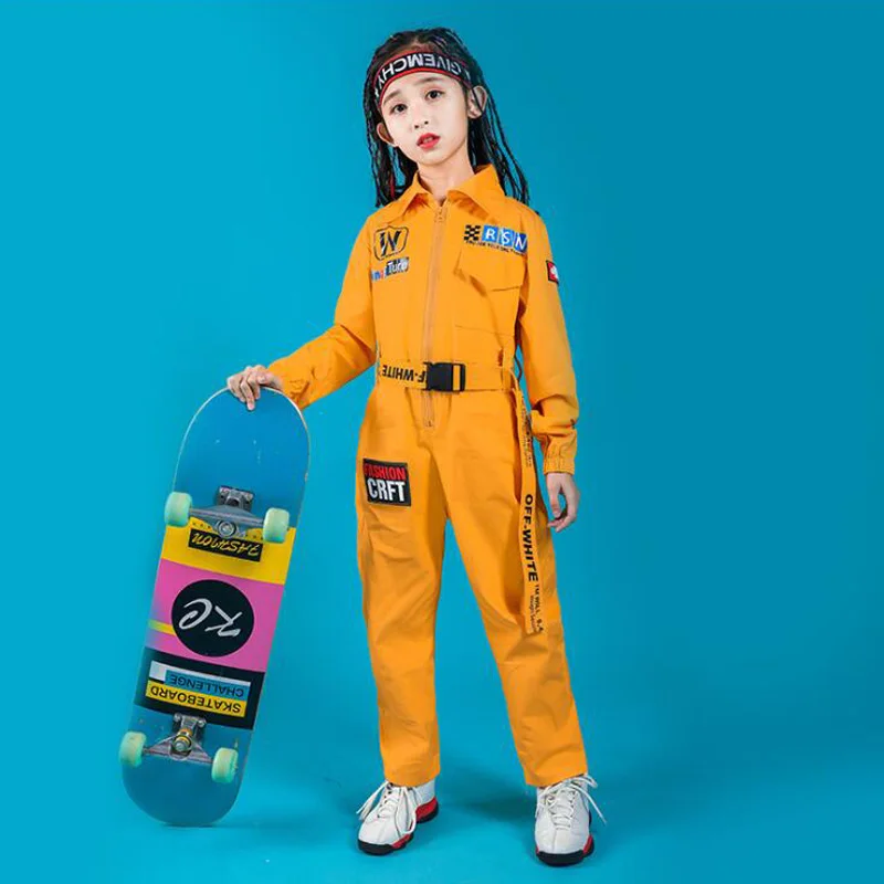 Kids Long Sleeve Hip Hop Clothing Blue Red Loose Jumpsuit Overalls for Girls Boys Jazz Dance Costumes Dancing Clothes Wear