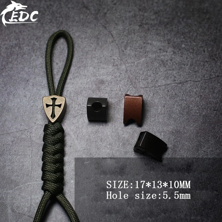 Copper Cross Lanyard Bead Knife Jewelry Parachute Cord Paracord Bead EDC Tool Decorate Buckle Brass Shield Bead Rope Knife Beads
