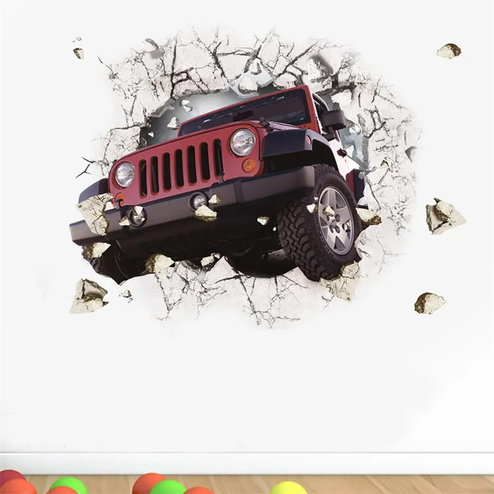 3D Hummers Super Off-road Vehicle Wall Stickers Broken Wall Poster Wall Art Car Decal Kids Room Decor Boys Favors