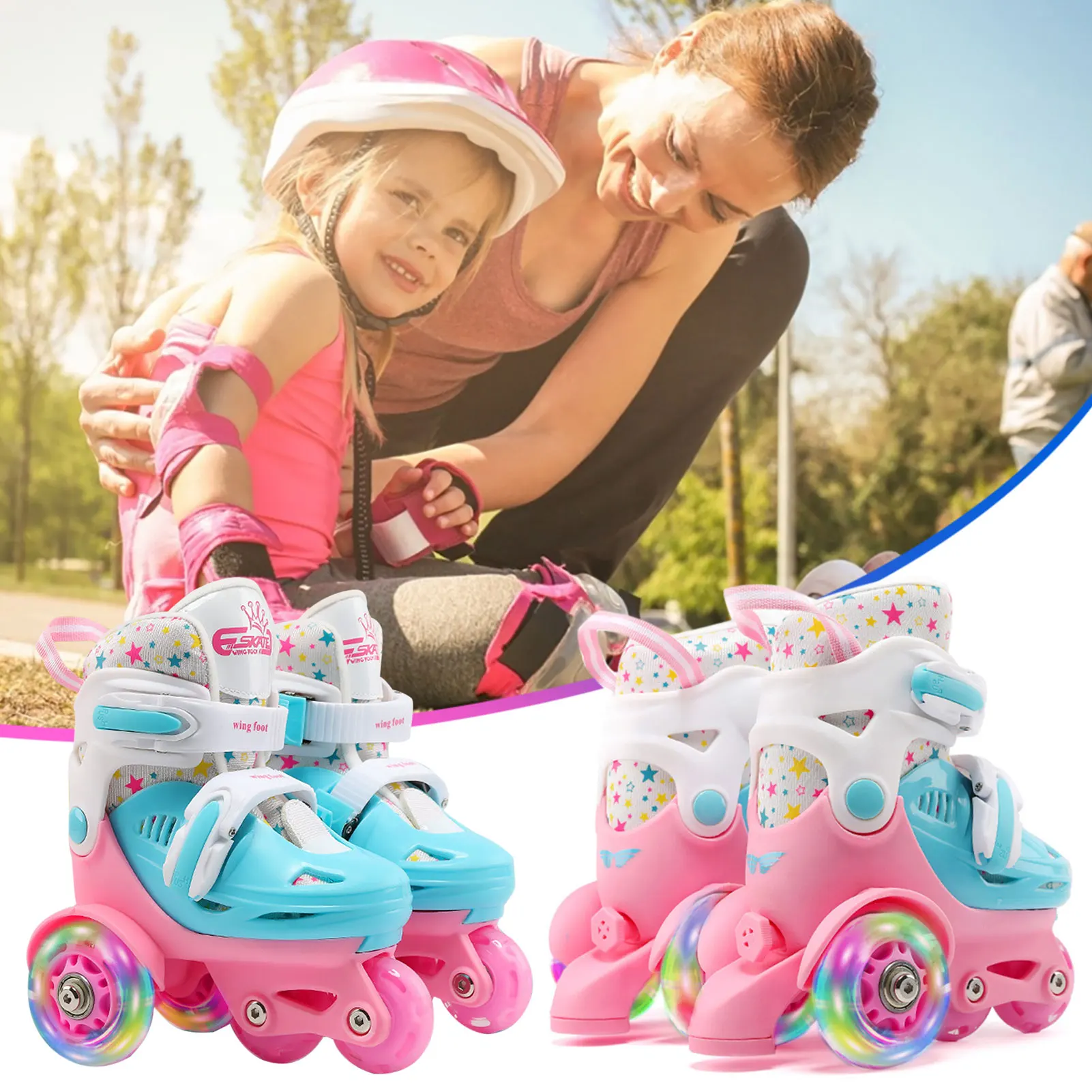 Children Adjustable Skates Skates Rollerskates Skates Shoes Wheels Double-row Roller Skate Kids Boys&Girls Outdoor Skate