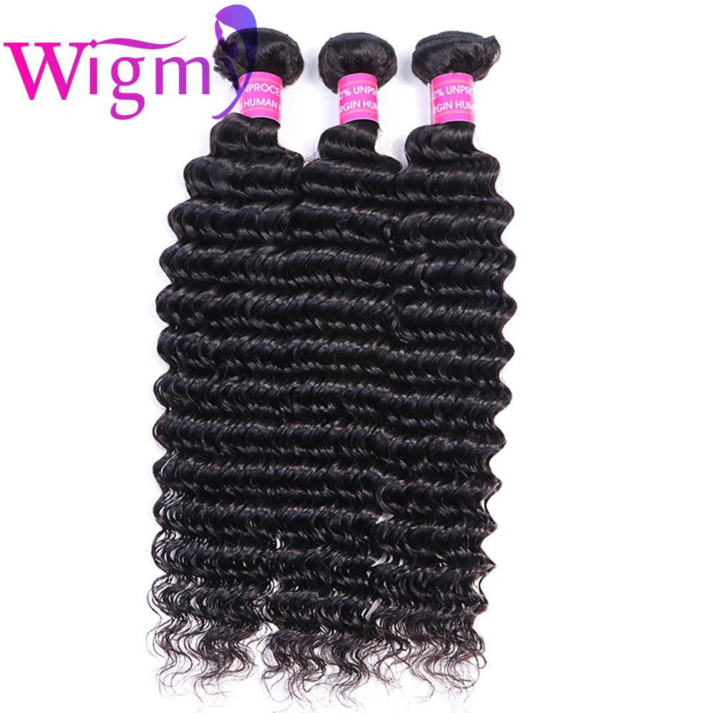 

Wigmy Deep Wave 3 Bundles Deal Unprocessed Virgin Brazilian Deep Curly Human Hair Extensions Natural Color