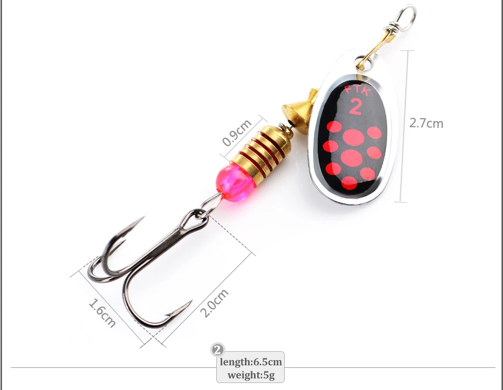 FTK 1 Stück Spinner-Köder 1 # -5 # Angelköder Bass Hard Baits Spoon mit Dreifachhaken für das Köderangeln – Detail 8