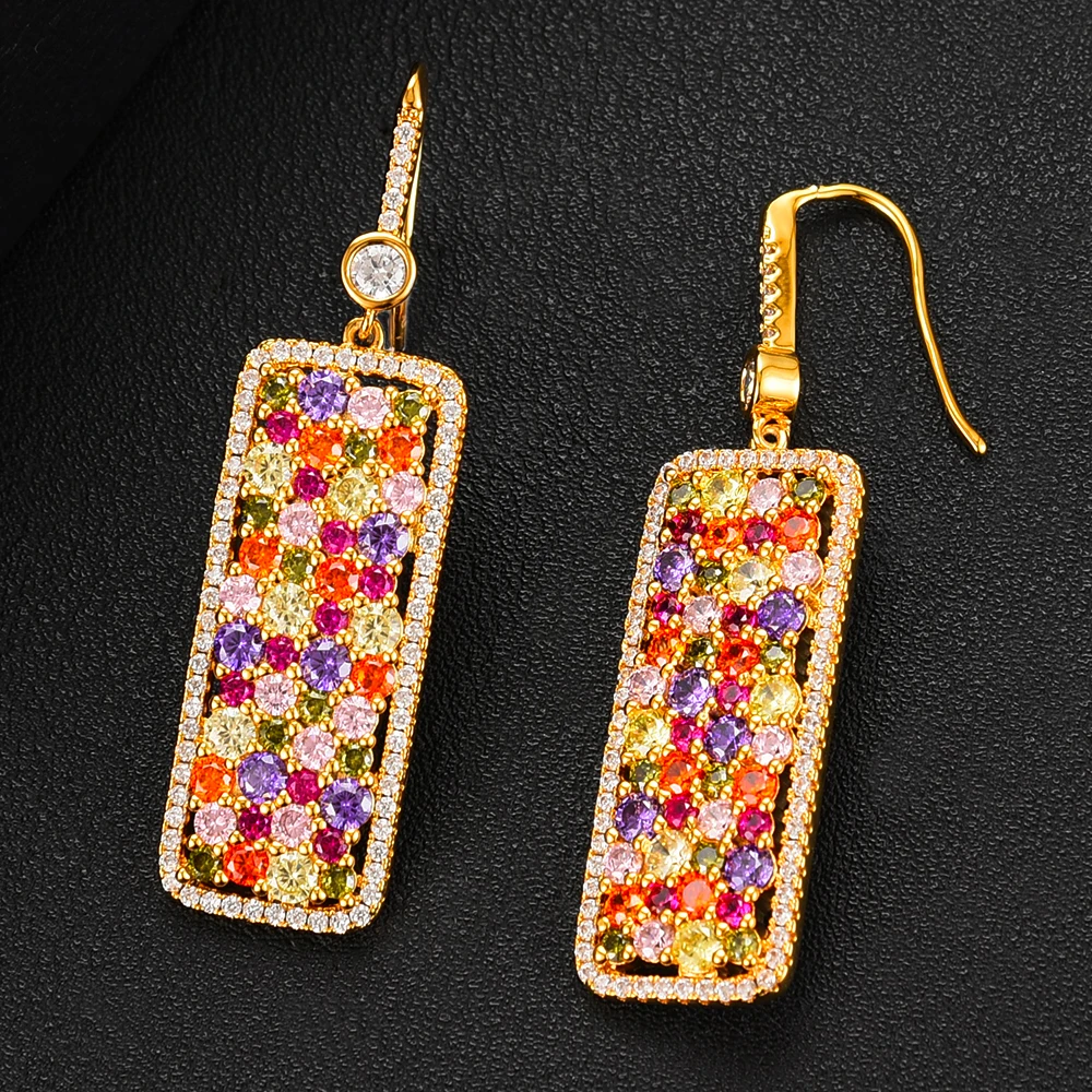 New Hot Multicolor Shiny CZ Square Drop Dangle Earrings for Women Modern Statement Women's Brincos Boho Ear Jewelry