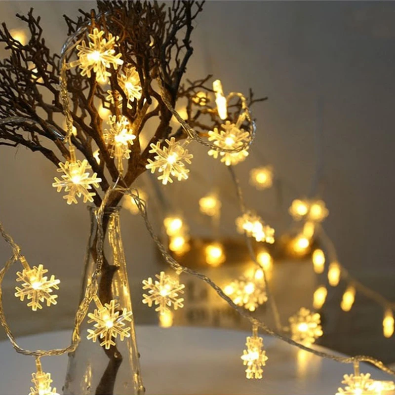 LED garland fairy lights Snowflake String Light Home Christmas Tree Decoration Ornament Navidad Xmas Gift Happy New Year 2021