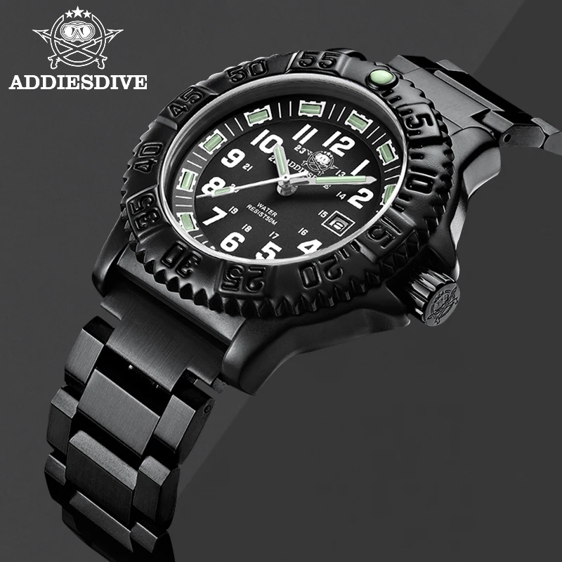 

ADDIES Mens Sports Watches Top Luxury Brand Stainless Quartz Men Watch Waterproof Luminous Military Wristwatch Relogio Masculino