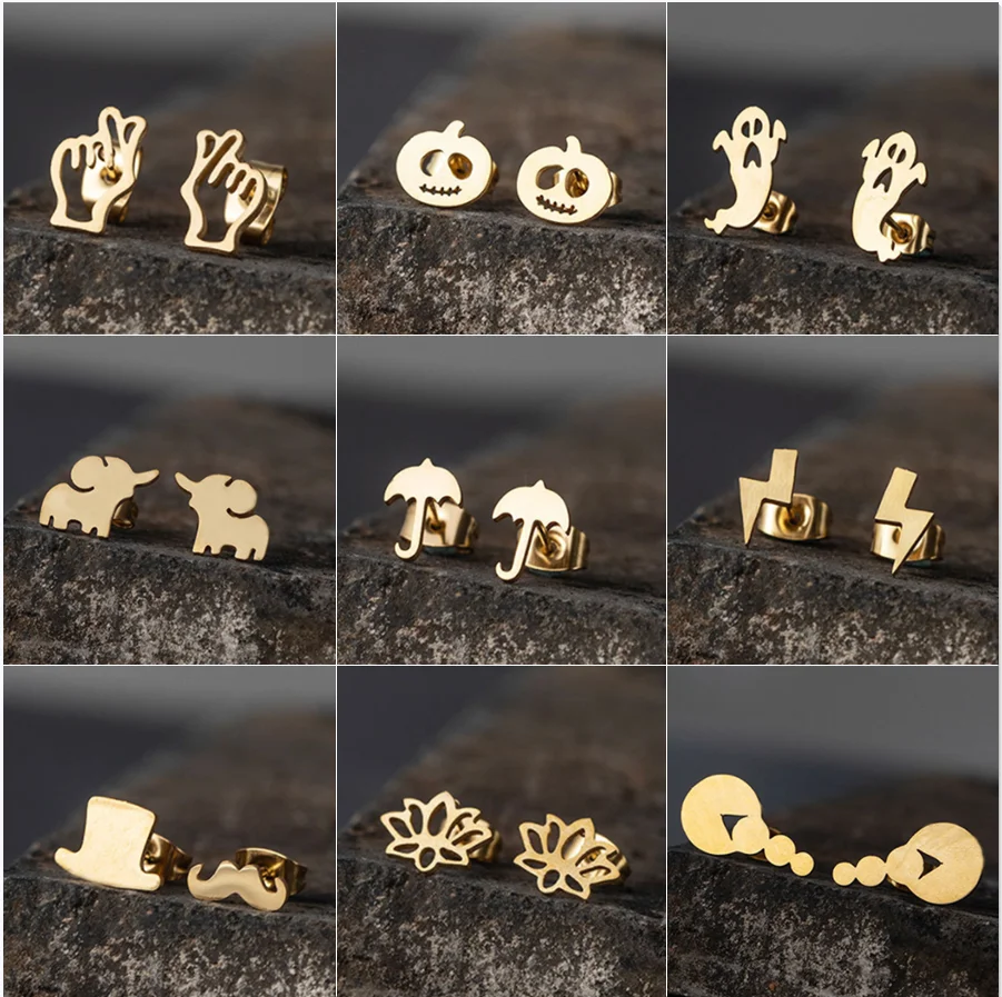 

Stainless Steel Stud Earrings For Women 2021 Halloween Pumpkin Animal Lightning Cute Earrings Piercing Earring Ear Cuffs Jewelry