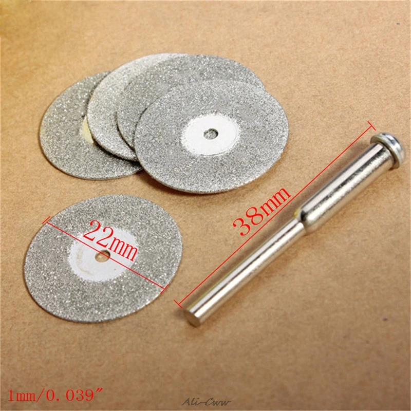 2018 5PCS 22 millimetri Emery lame di taglio Diamante Punta Del Trapano + 1 mandrino Per Dremel Set