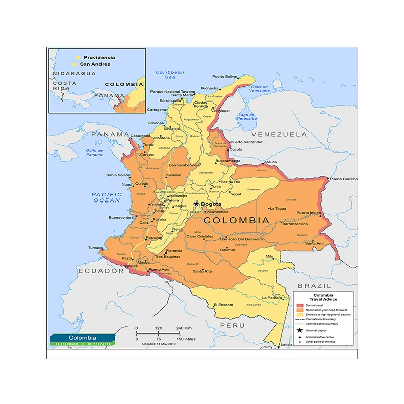 Mapa político colômbia, cartaz grande, não-tecido, 150*150 cm, decoração de casa, crianças, estudo, suprimentos em espanhol