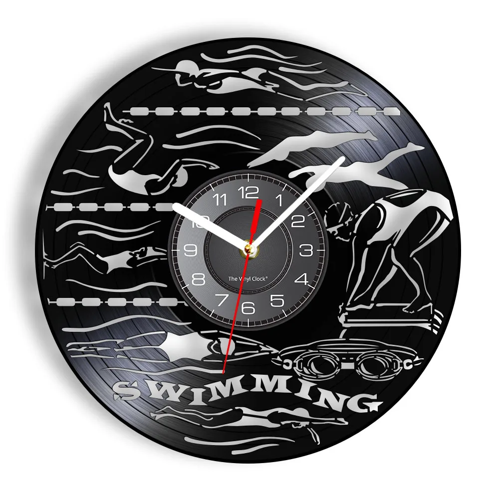 Synchronized Swimming Inspired Vinyl Record Wall Clock Water Sport Decor For Bedroom Swim Diving Swimmer Album Disk Crafts