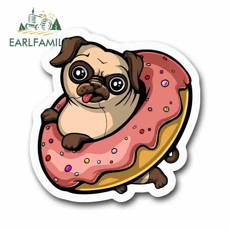 EARLFAMILY 13cm x 12.6cm for Pug In Donut Funny Car Stickers Cartoon Anime Oem Bumper Trunk Truck Graphics Vinyl JDM Accessories