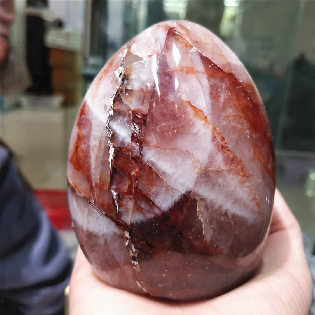 Gemstone Natural Red Fire Quartz Crystal Polished Cabochons Ornament Decorative Rocks Stone With Rainbow Reiki Interior For Home