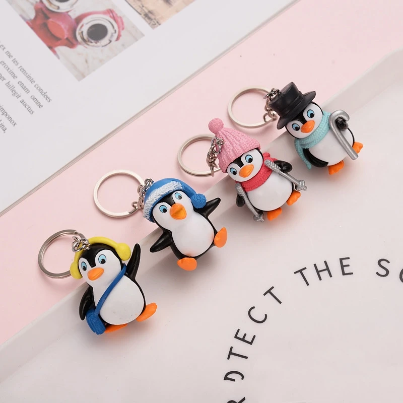 4pcs/lot Cute Penguin Keychain Cartoon Penguins Keychains Punk Style Animal Pendant Key Rings For Women Child Bag Keyring