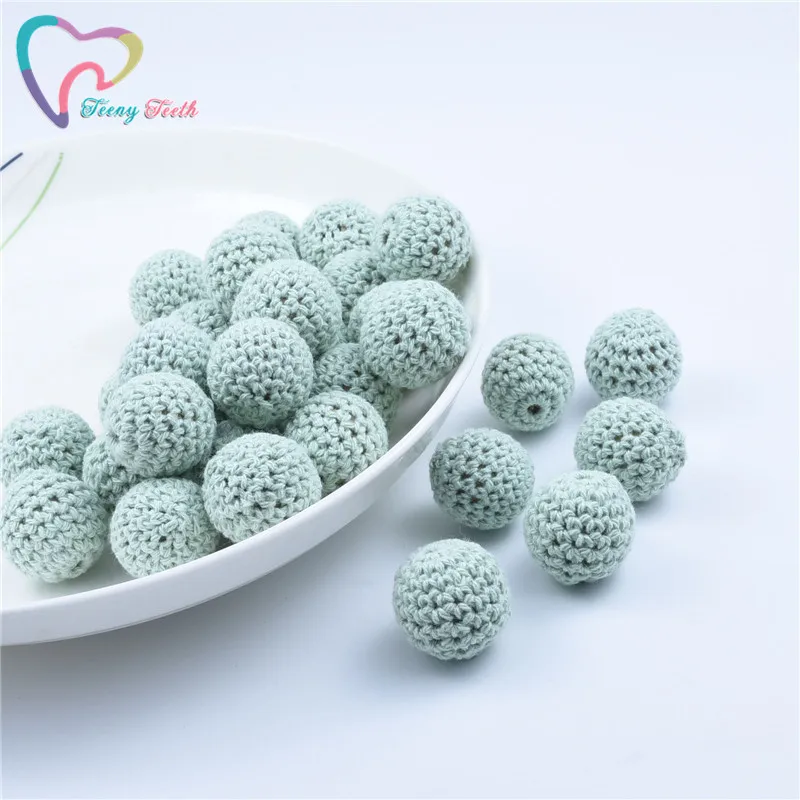 10 PCS Mint Color 16-20 MM Knitting Cotton Crochet Wooden Loose Beads Balls For DIY Decoration Baby Teether Jewelry Necklace Toy