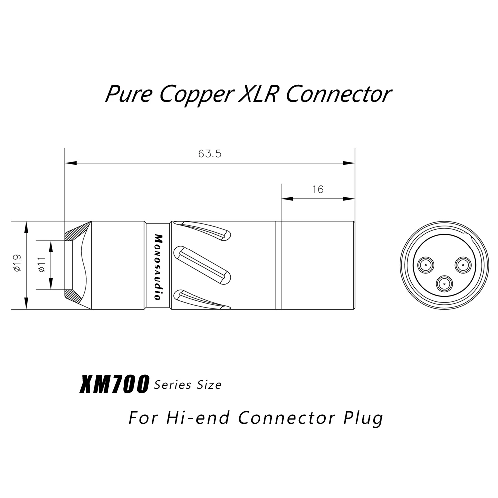 Monosaudio-Connecteur XLR XM700R/XF700R en cuivre pur plaqué rhodium, prise Jack Hifi Audio MIC, câble connecteur d'équilibre