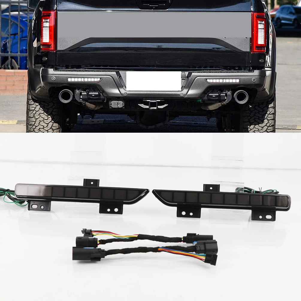 2 Pieces Turn Signal Yellow Car LED Rear Bumper Lights 4 Functions Tail Lights Brake Lamp for Ford Raptor F-150 2016 2017 2018