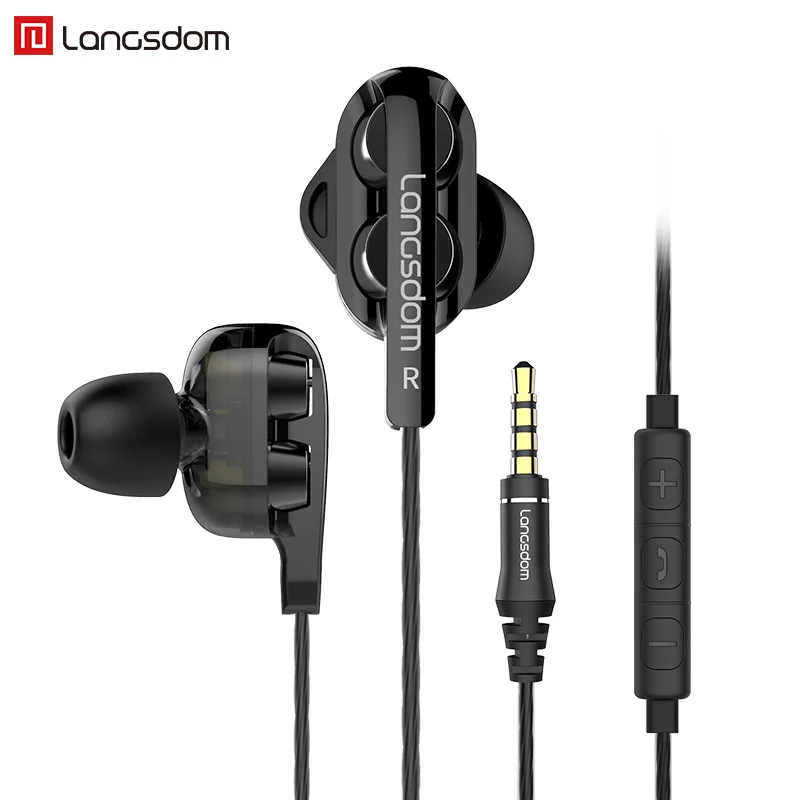 Langsdom D4 quad-core double moving circle eating chicken game earphones in-ear subwoofer with wheat line control mobile phone