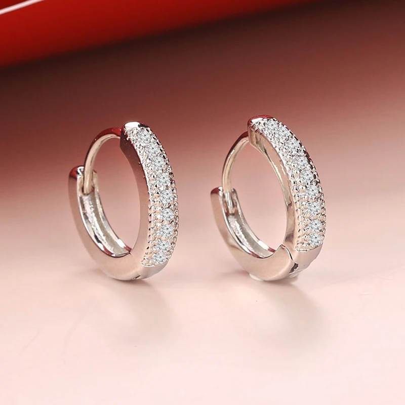 Cute Small Hoop Earrings For Women Boho Jewelry Round Zirconia Piercing Ear Cuffs Wholesale White Gold Color Fahshion Gift E822