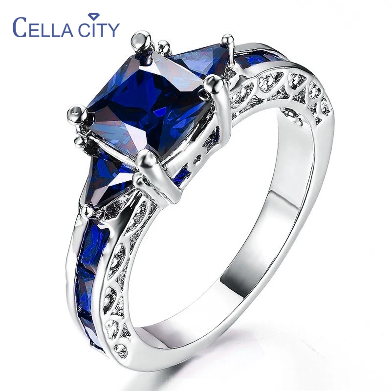 Cellacity Trendy Ring For Women Geometry AAA Zircon Silver  Jewelry Sapphire Emerald Ruby Size5-11 Wedding Engagement Gift